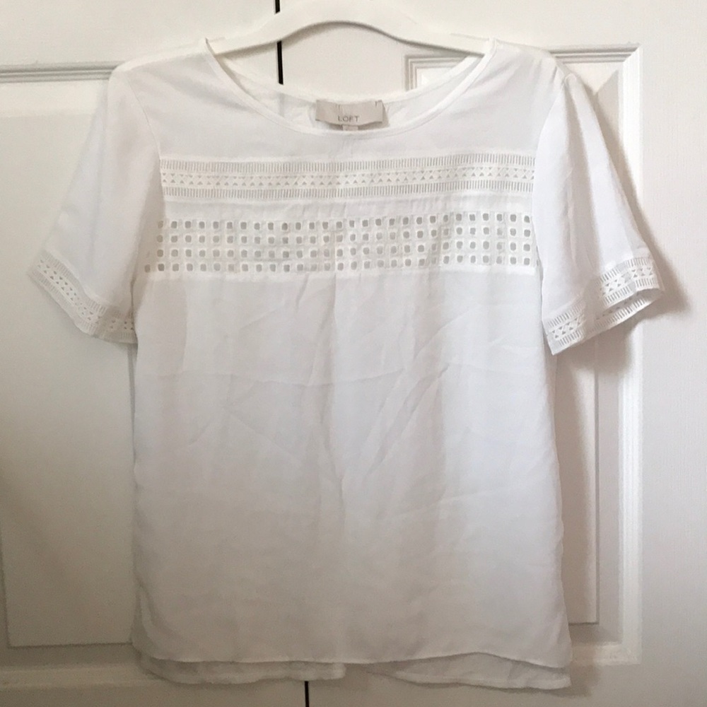 Ann Taylor LOFT Mixed Media T with Eyelet Lace